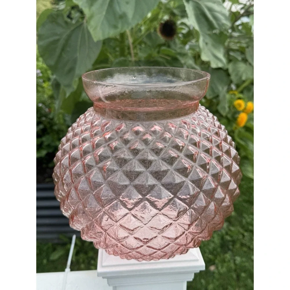 Vtg Depression Glass Large Flared Rim Console Bowl Pink Optic Round Pineapple